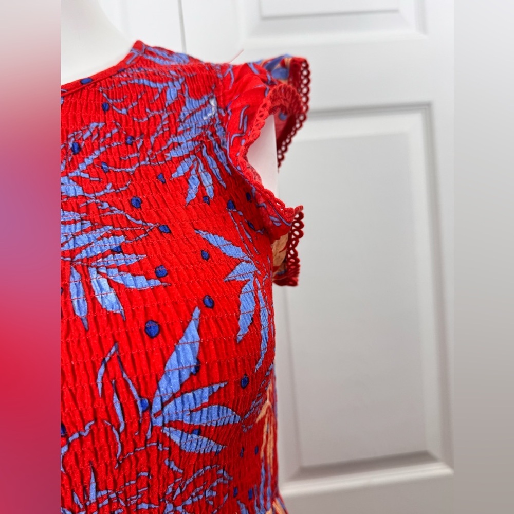 Lost + Wander Red Floral Smocked Midi Dress NWT Size XS Boho Romantic - Picture 12 of 16